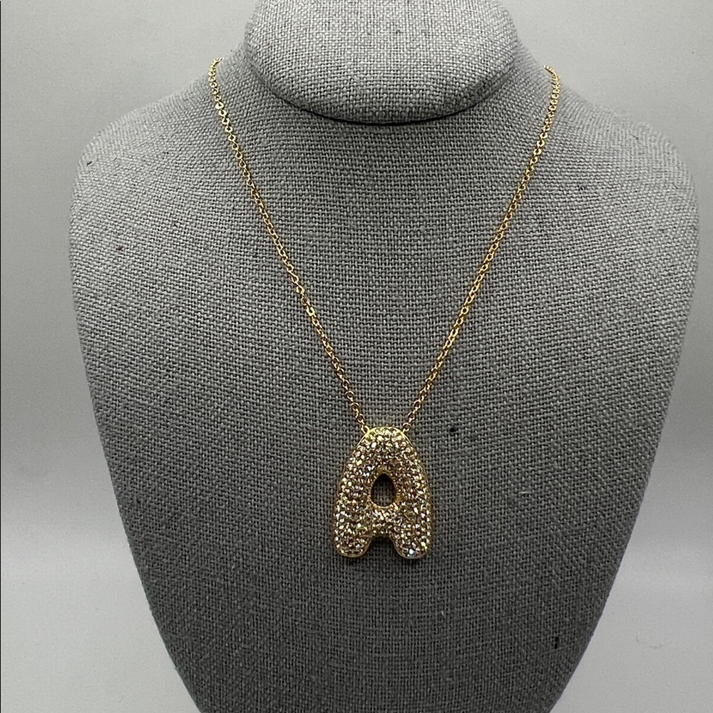 1289. Gold Initial A Pendant Necklace 16” - 18”